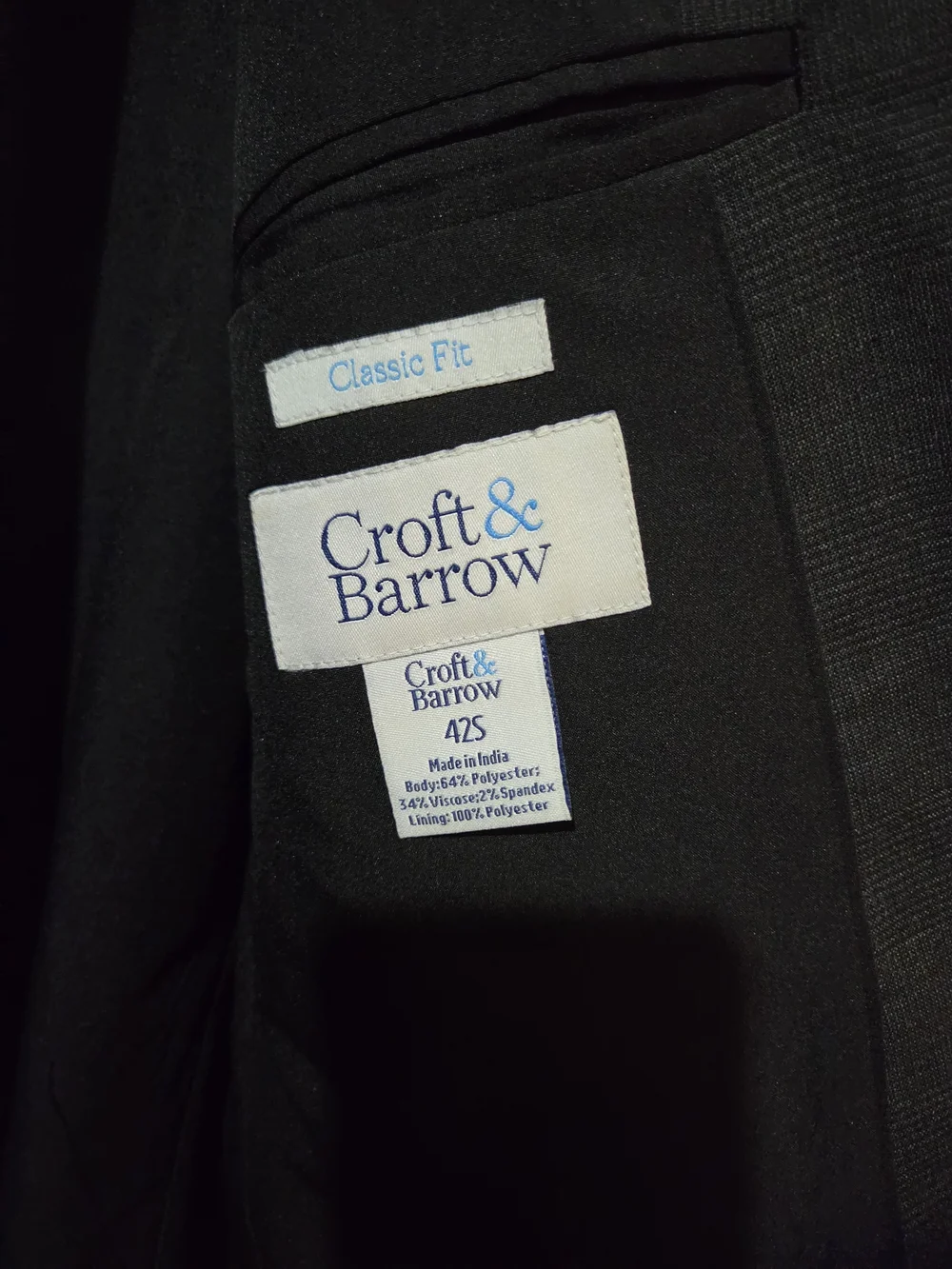 Croft & Barrow Charcoal Suit Jacket Size 42S